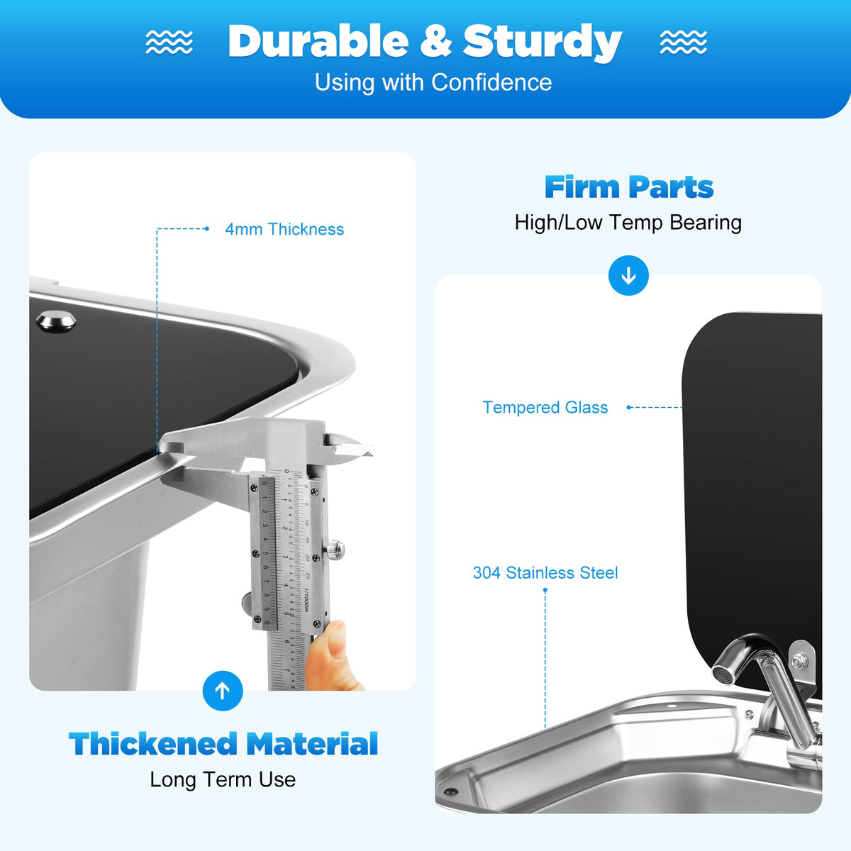 RV Caravan Stainless Steel Hand Wash Basin with Lid and Faucet