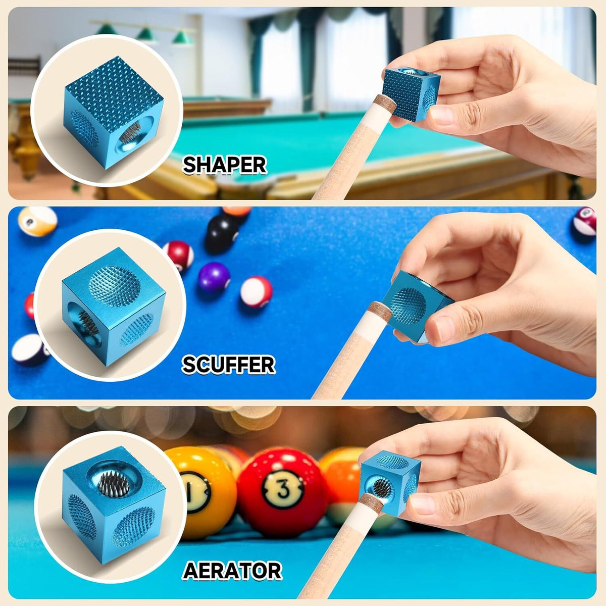 5-in-1 Pool Cue Tip Tool Cube – Scuff, Shape, Aerator & Pin Accessory