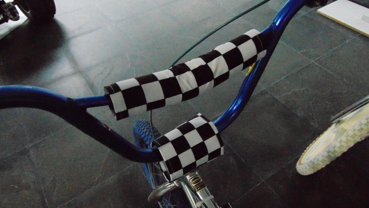 BMX Bike Handlebar Top Tube Pad Set - Checkerboard Black Purple Foam Included