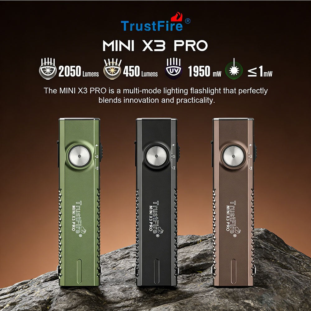 MiniX3-PRO 6-in-1 LED Flashlight with UV, Laser, Red & Blue Light, 2050 Lumens