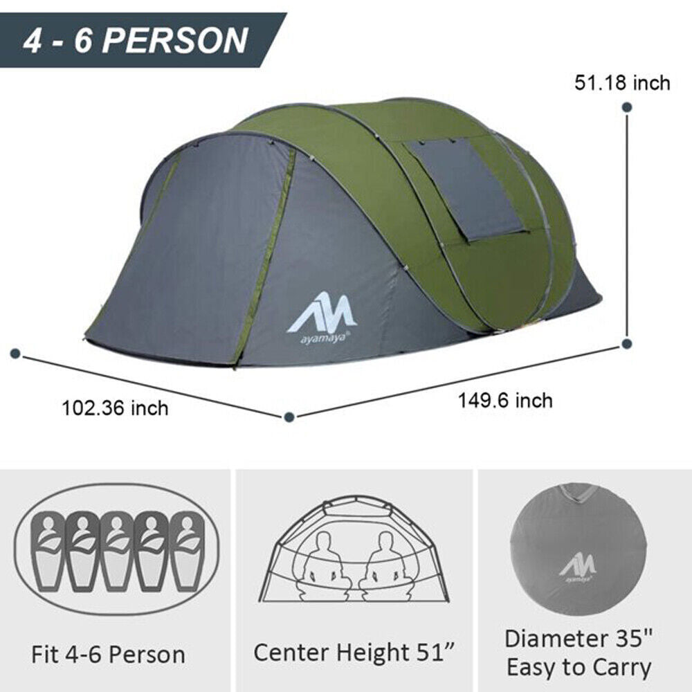 4-6 Person Waterproof Pop-Up Tent with LED Light and Camping Fan