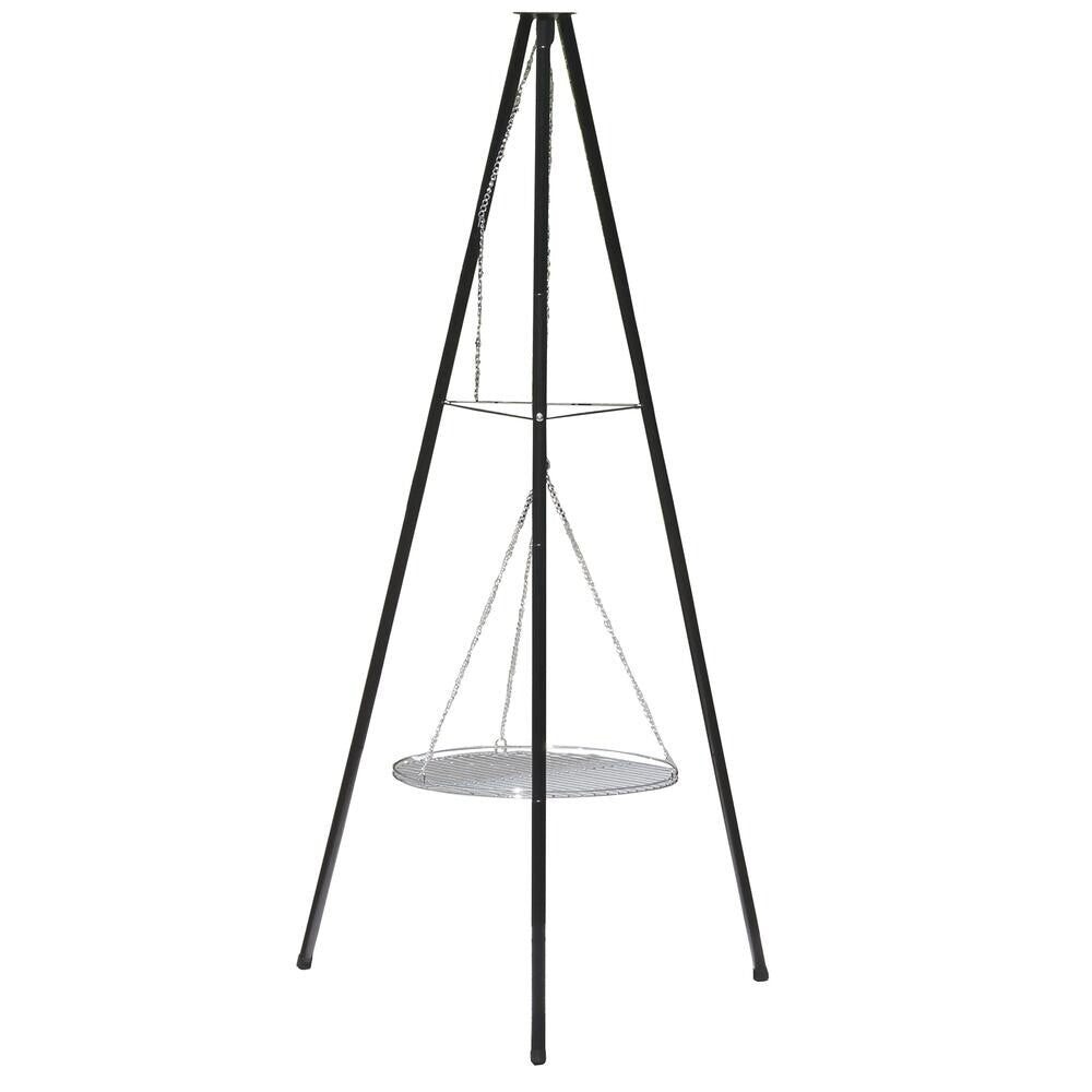 27-Inch Black Steel Collapsible Tripod Cooking Grate for Outdoor Camping Fire Grill