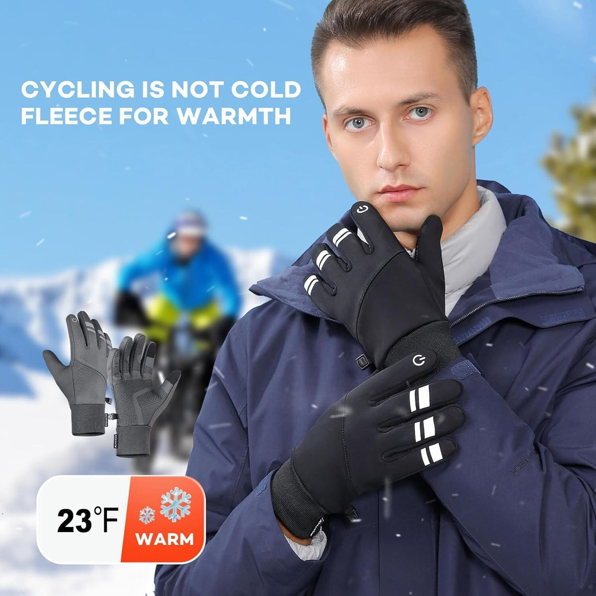 Winter Cycling Gloves Waterproof Touchscreen Thermal Gloves for Cold Weather