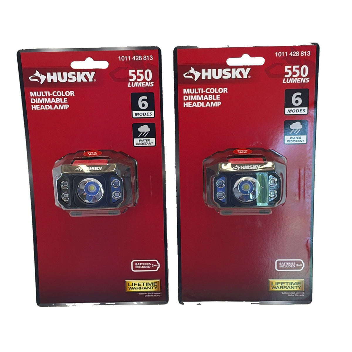 2 Pack Compact Headlamps with Dimmable 550 Lumens, Multi Color & Batteries Included