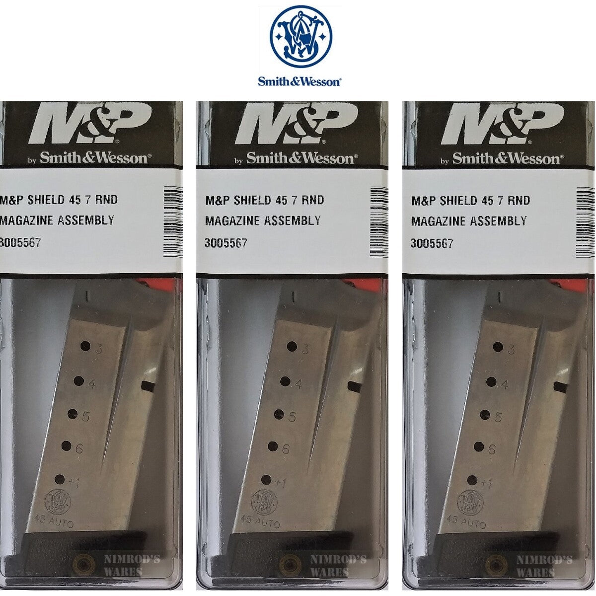 3 Pack Stainless Steel M&P Shield .45 ACP Magazines - 7 Round Capacity