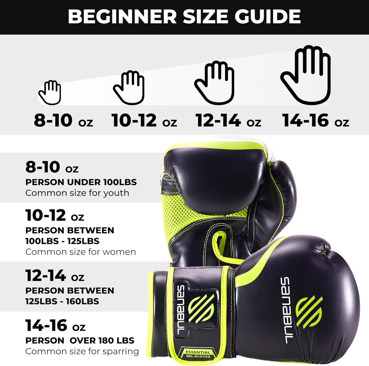 Black and Green Boxing Gloves 12 Oz Gel Impact Protection for Fighters