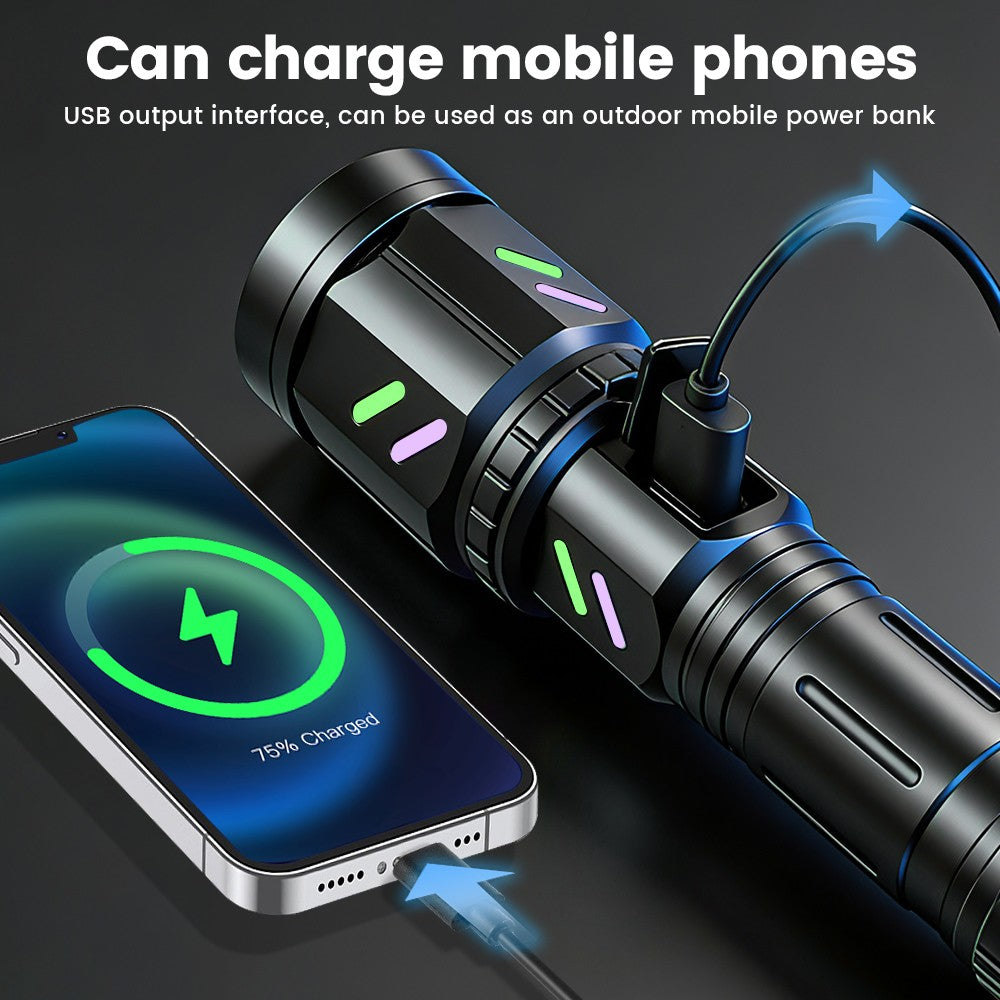 30W Rechargeable LED Flashlight Torch with Zoom, Strong Light, and SOS Mode