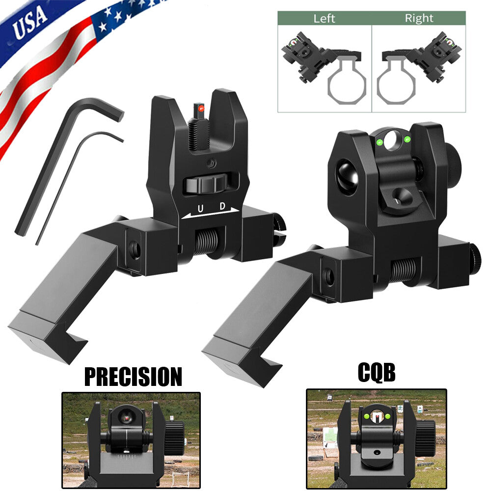 Tactical Fiber Optic Iron Sights 45 Degree Offset Flip Up for Rifles