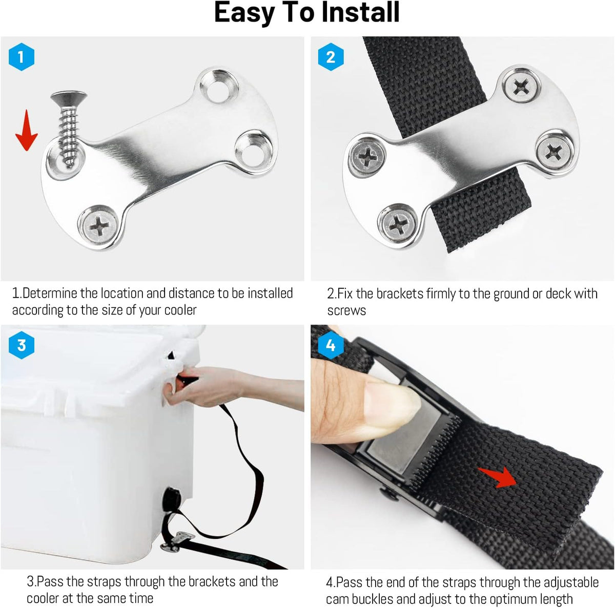 Cooler Tie Down Kit for YETI and RTIC Coolers - Adjustable Nylon Straps