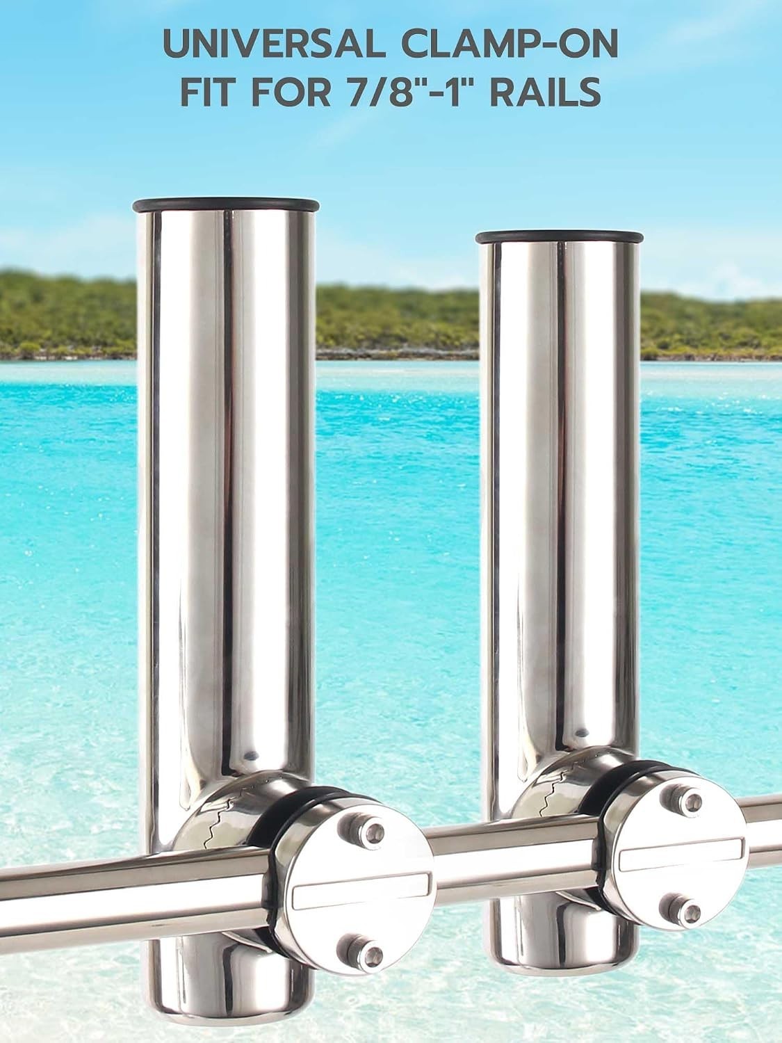 Stainless Steel Fishing Rod Holders 2-Pack | Adjustable Clamp-On Marine Gear