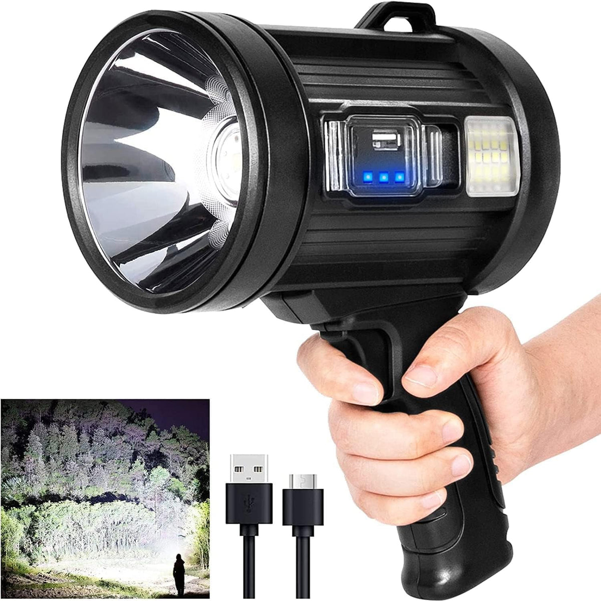 High Lumen Rechargeable Handheld Hunting Spotlight with Multi-Color LED Modes