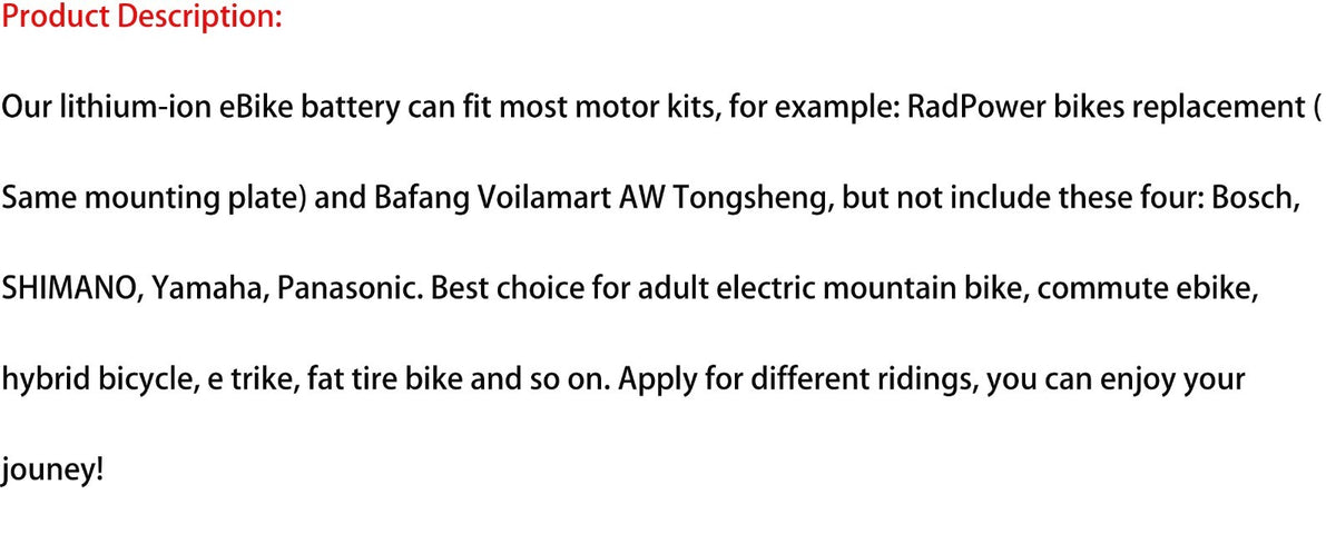 48V Lithium Ebike Battery for 200W-1500W Electric Bicycle Scooter Motor