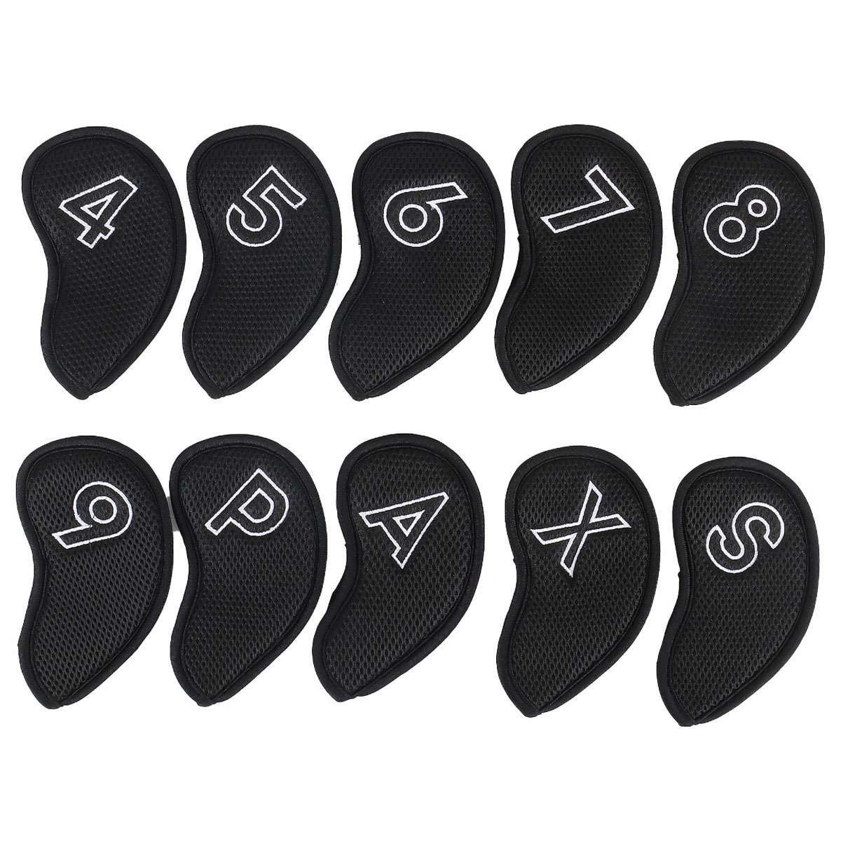 10-Pack Golf Club Head Covers Set - Mesh Cotton Padded Irons Black