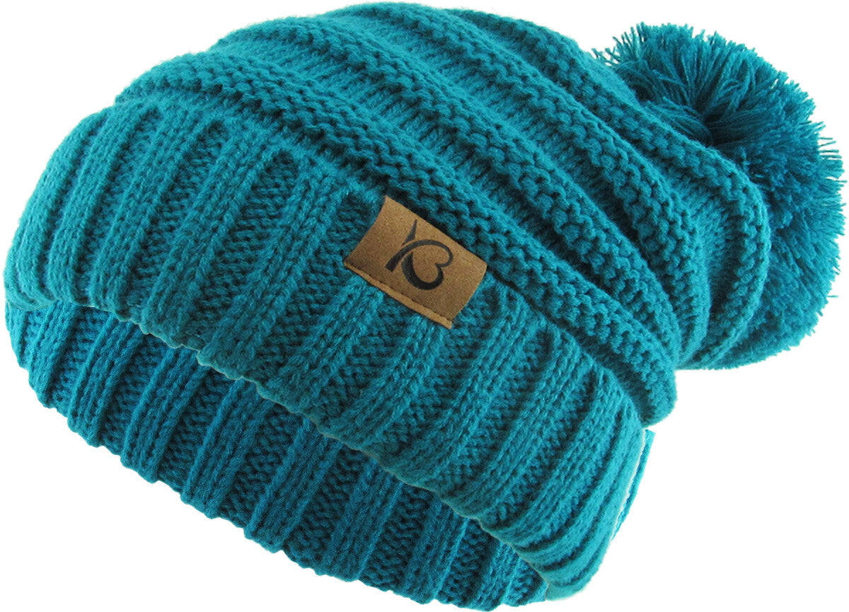 Chunky Cable Knit Slouch Pom Beanie Oversized Winter Ski Hat for Women