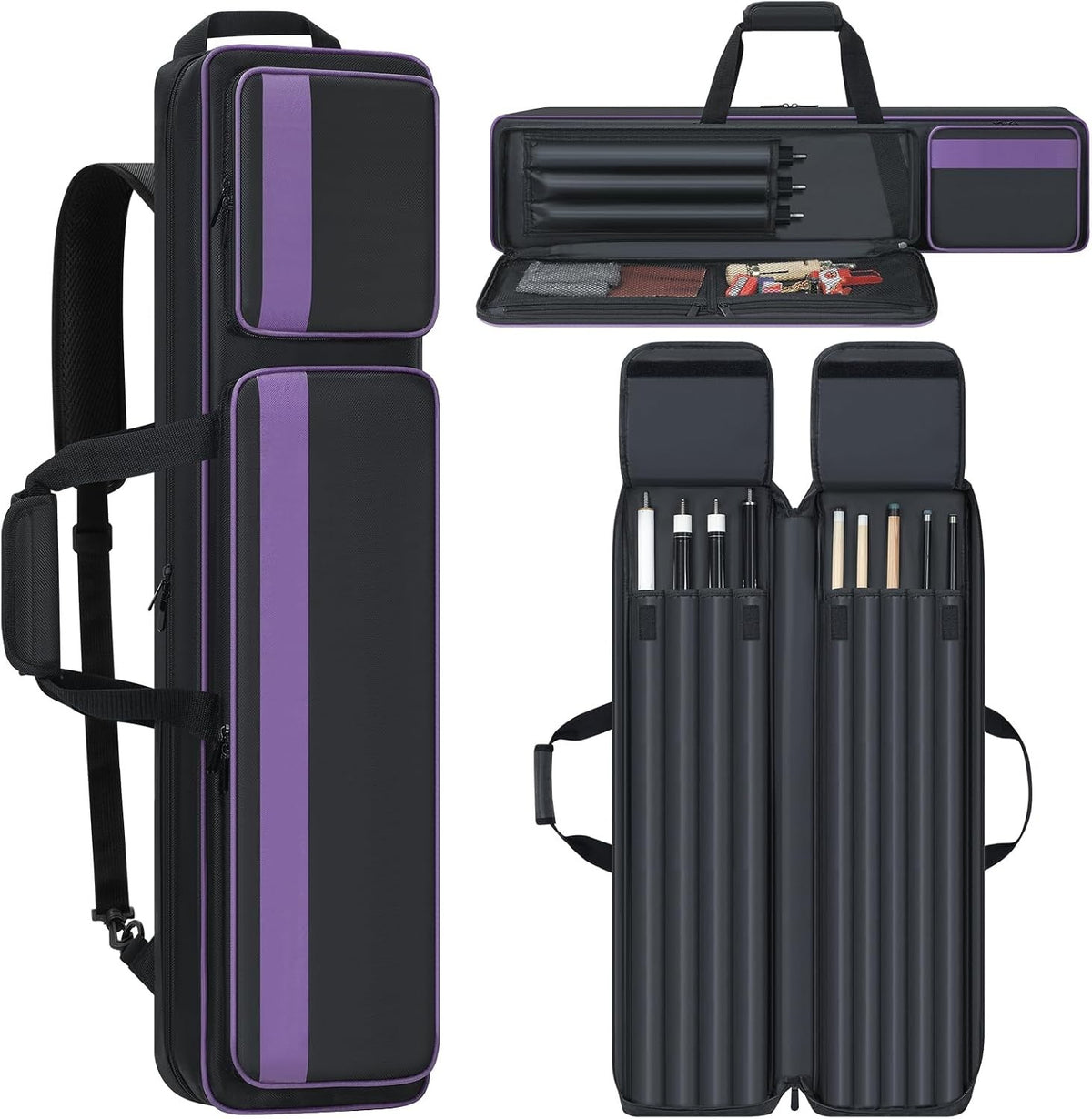 Pool Cue Case 4x5 with 4 Butts & 5 Shafts - Padded Billiard Cue Case with 2 External Pockets