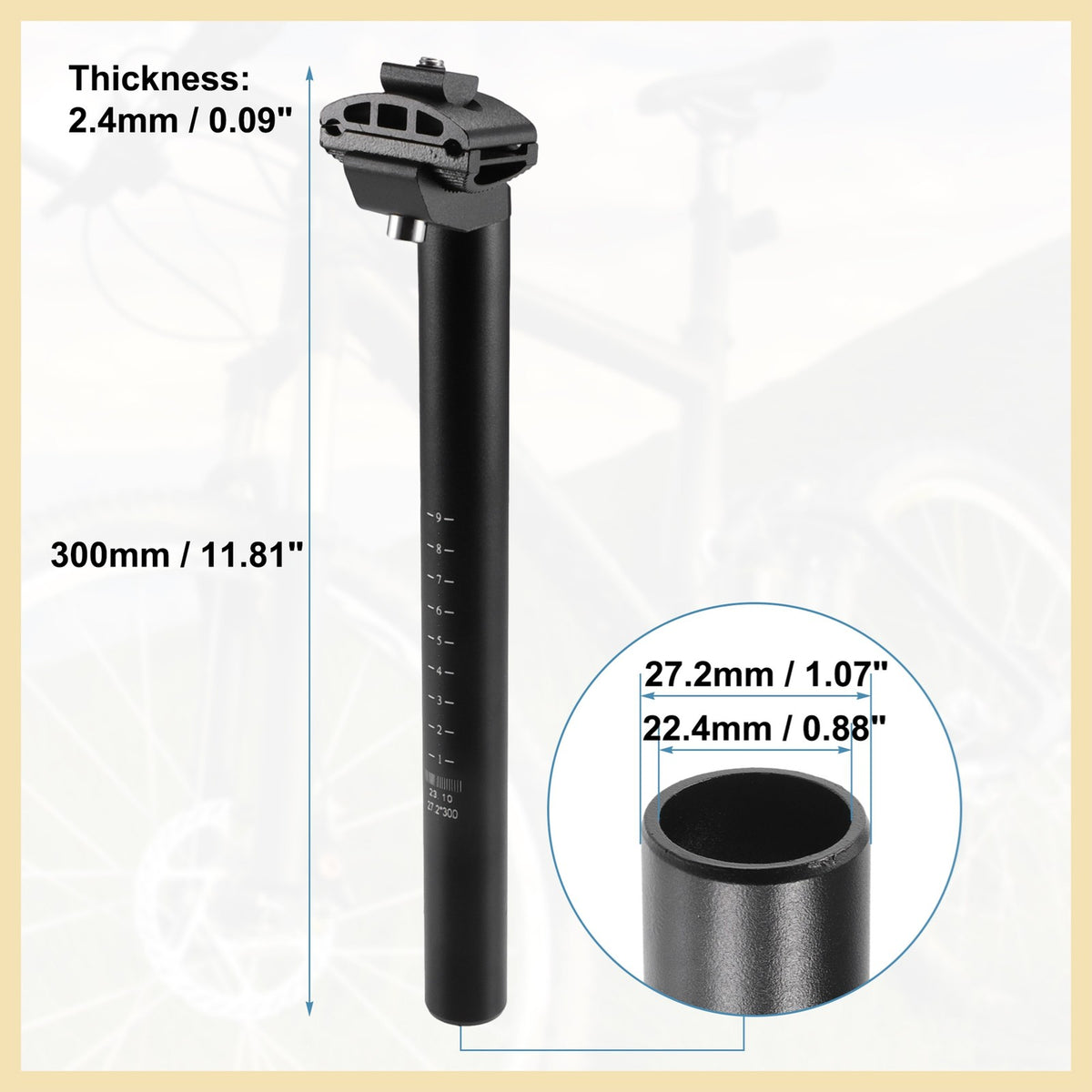 27.2x300mm Aluminum Bike Seat Post for Mountain & Road Bikes