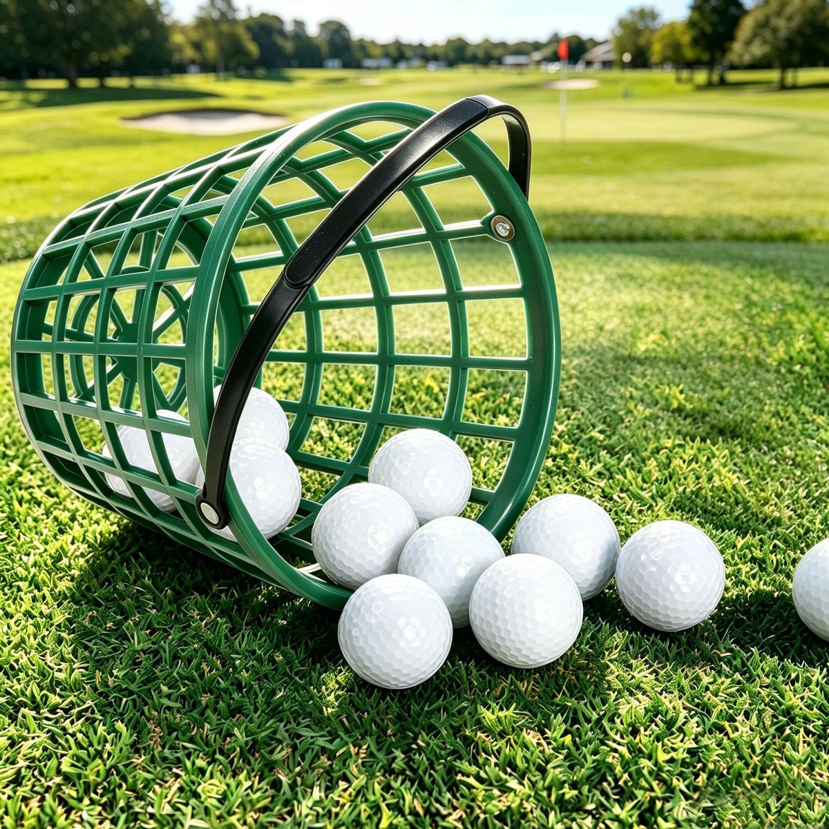 Golf Ball Basket and Bucket Set - Green Plastic Storage for Golf Practice