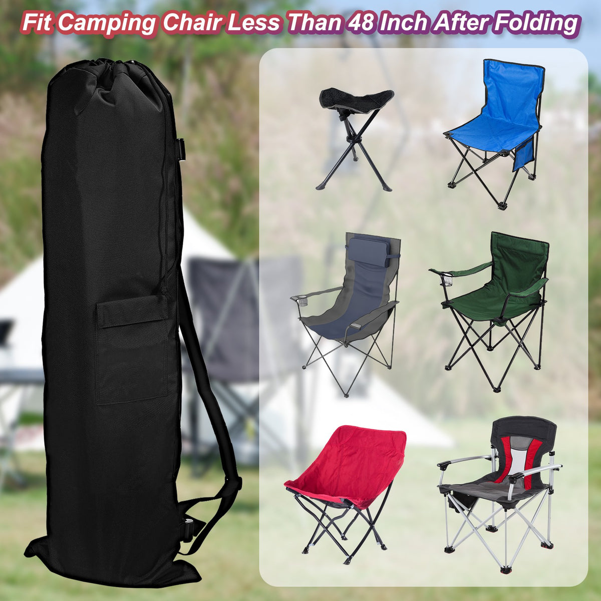 47-Inch Foldable Camping Chair Carry Bag with Side Pocket