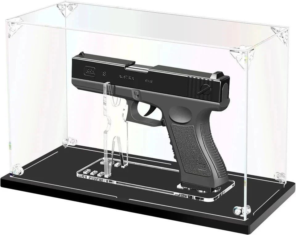 11-Inch Acrylic Gun Display Case Shadow Box Pistol Stand Holder