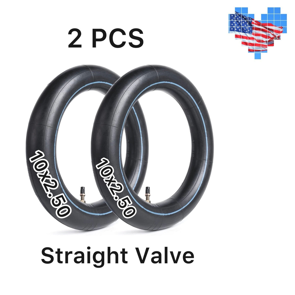 Heavy Duty 10x2.50 Bicycle Inner Tube with Straight Valve - 255x80, 80/65-6 - 2 Pack