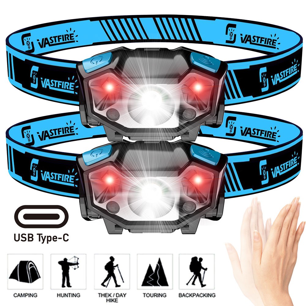 Rechargeable LED Headlamp with Motion Sensor — Ultralight Bright Head Torch for Outdoor & Work