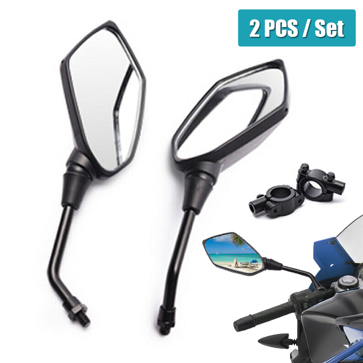 Universal 10mm Motorcycle Side Mirrors Set for ATV Scooter E-Bike Rearview - 2 Pieces