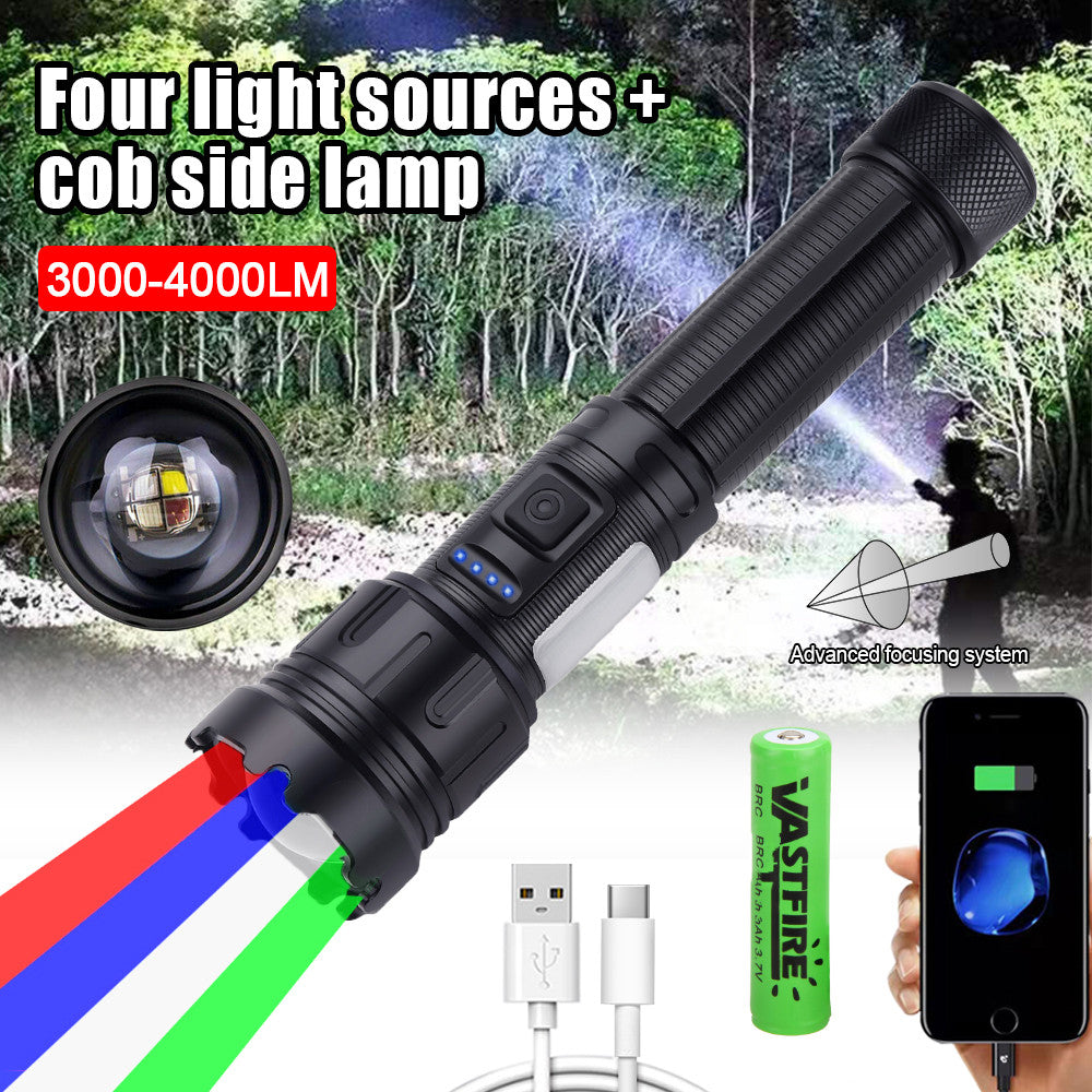 Multicolor LED Flashlight 4 in 1 Rechargeable Hunting & Camping Light