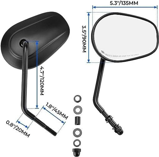 8mm Teardrop Rearview Mirrors for Harley Touring Motorcycle Black