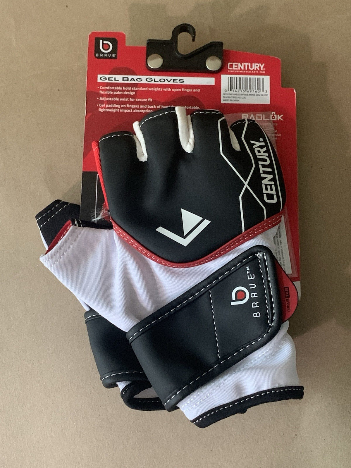 Adult Men’s Gel Bag Gloves - Black White Red L/XL Boxing & MMA Gear