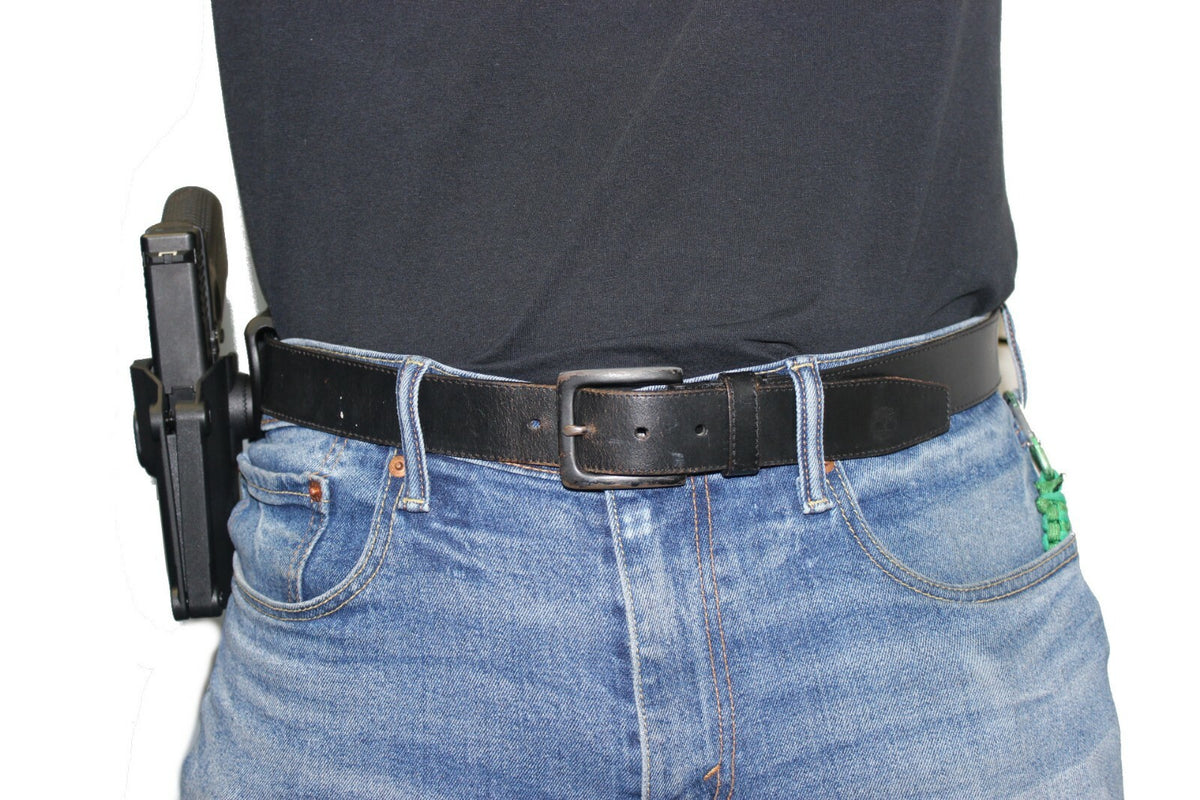 Universal OWB Pistol Holster with Quick Release Button - Fits Most Full-Size & Compact Pistols