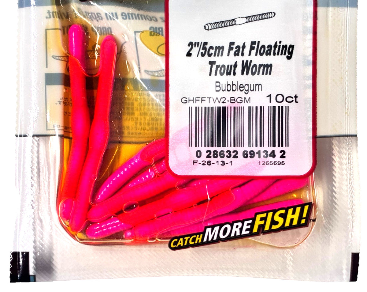 Floating Trout Worms 2 Inch Bubblegum Soft Plastic Baits - 10 Pack