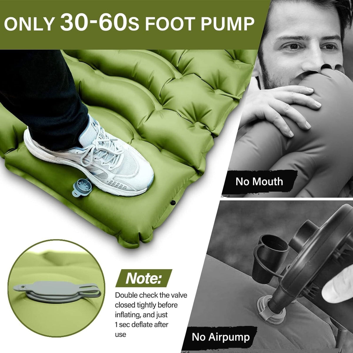 Inflatable Camping Sleeping Pad with Built-in Pillow & Foot Pump