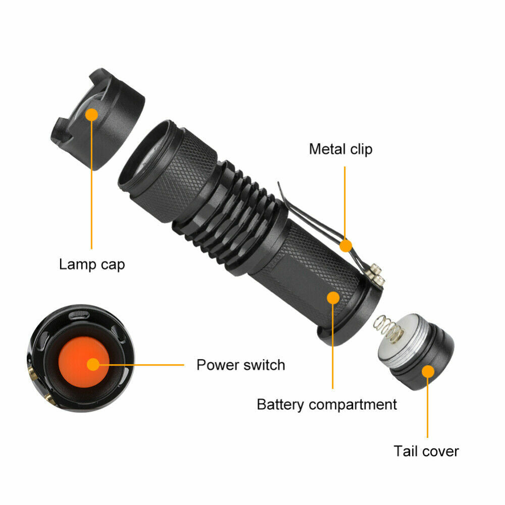 Mini UV Flashlight 395nm Handheld Blacklight for Camping Hunting Night Fishing