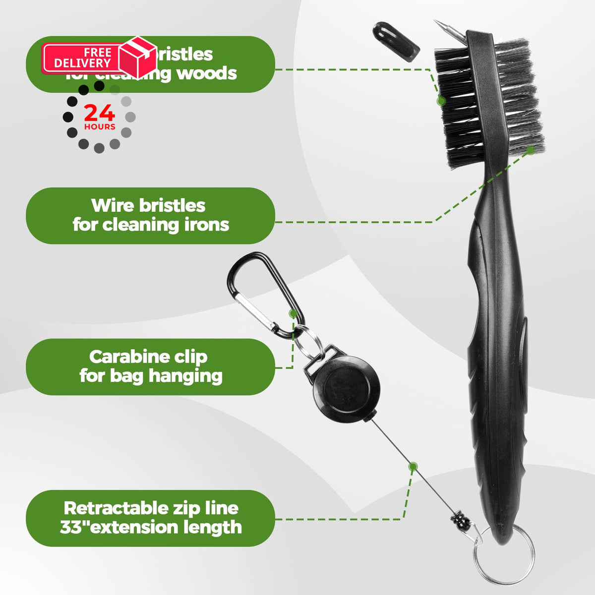 Golf Towels with Club Brush Set - Microfiber Waffle 16x16 Inch Black