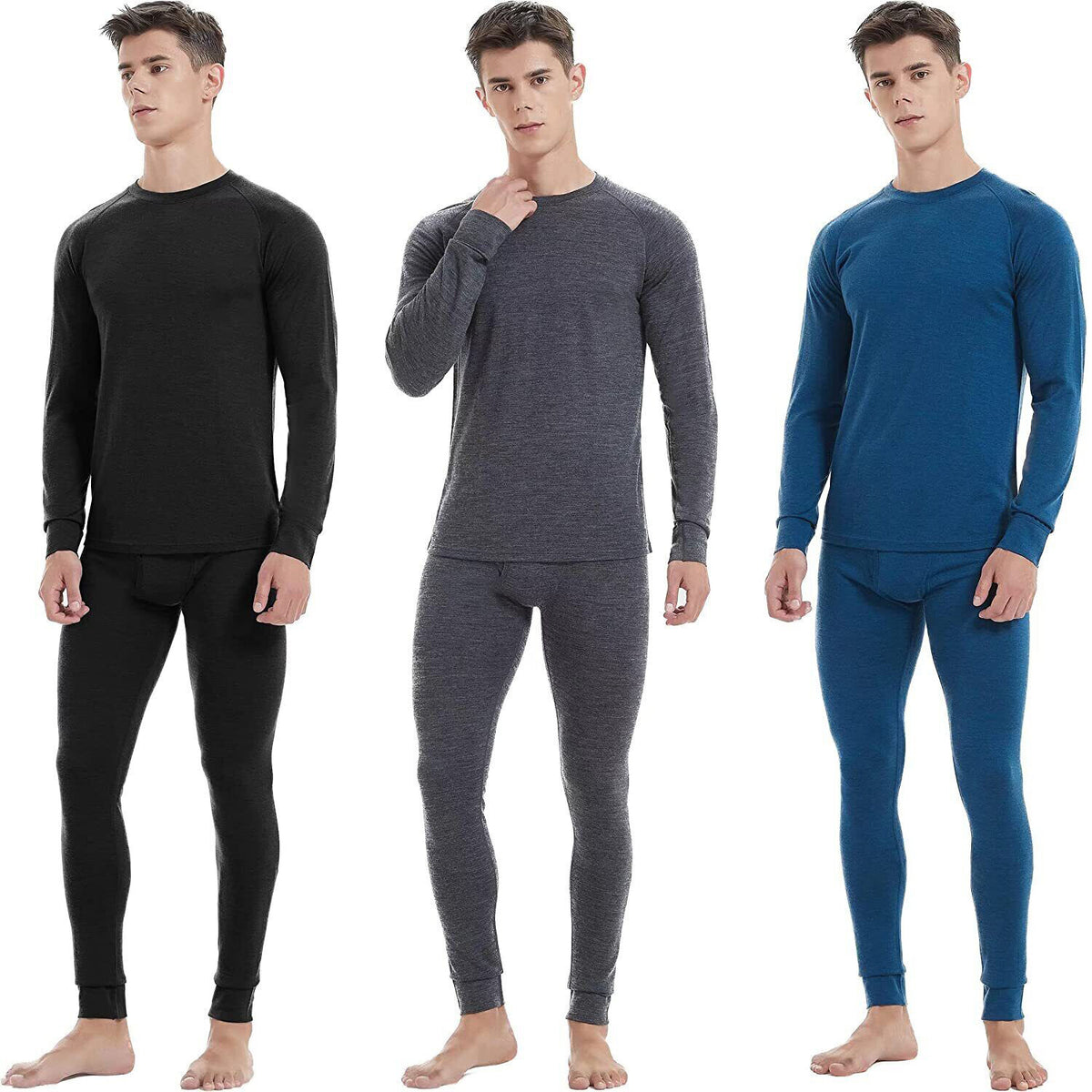 Men's Merino Wool Base Layer Set Winter Underwear Top & Bottom
