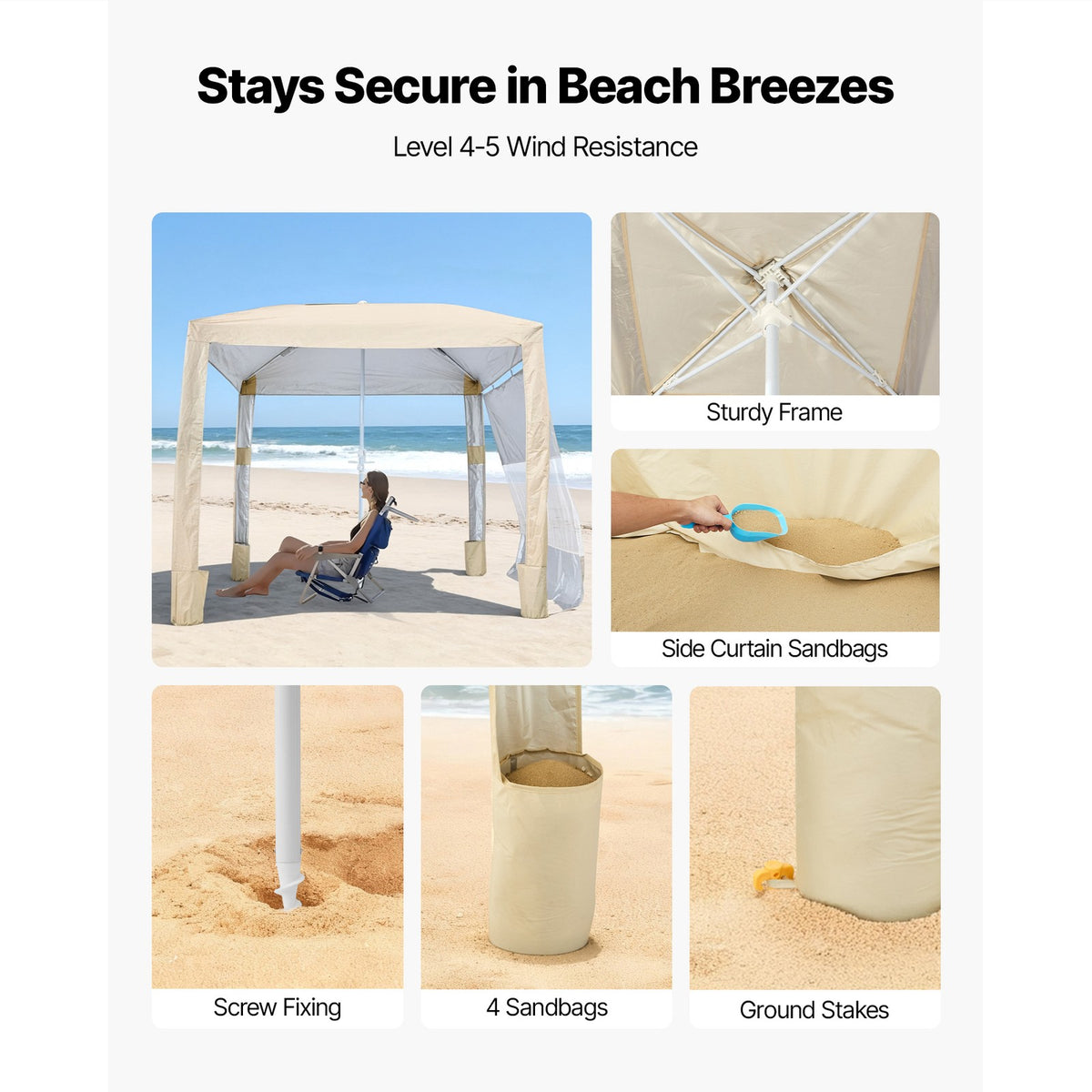 8x8 ft Beach Cabana Canopy with Side Wall and Carry Bag - UPF 50+ Sun Shelter