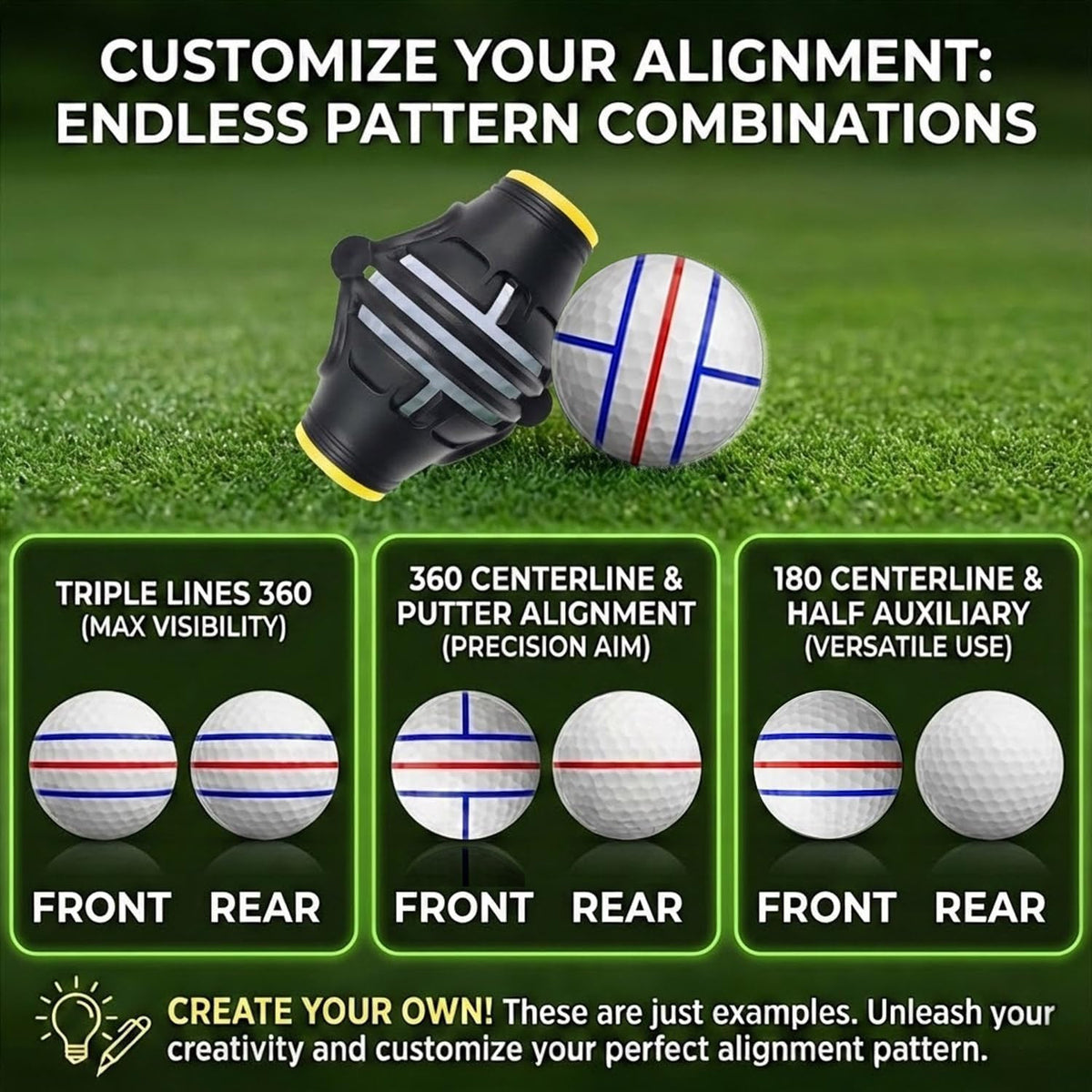 Golf Ball Marker Alignment Tool - 360 Degree Putt Liner for Accurate Putting