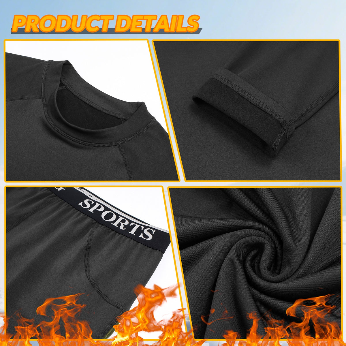 Men's Thermal Fleece Compression Base Layer Under Shirt and Tights Set Winter
