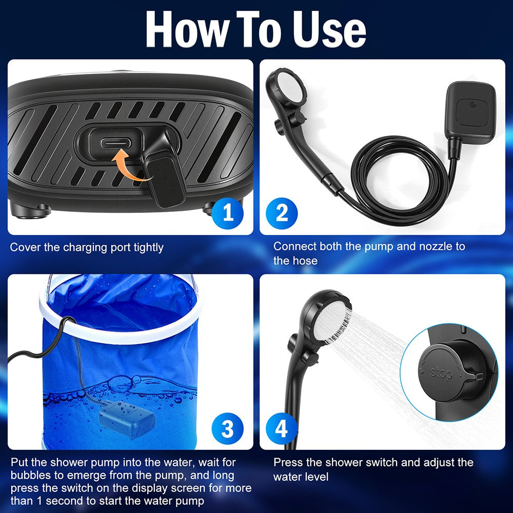 Rechargeable Portable Camping Shower Pump with Adjustable Water Flow