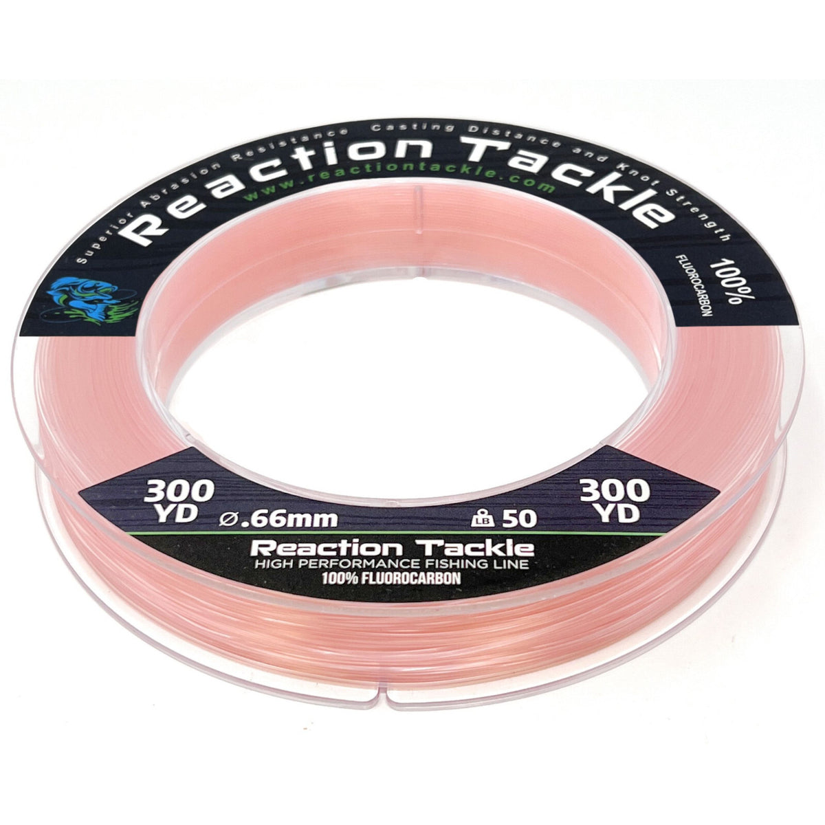 Reaction Tackle Fluorocarbon Fishing Line - Clear or Pink, 50 Yards