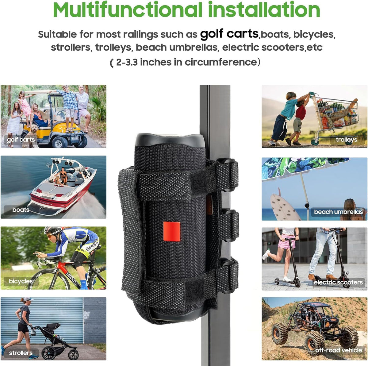 Portable Speaker Mount with Adjustable Strap for Golf Cart Bike ATV