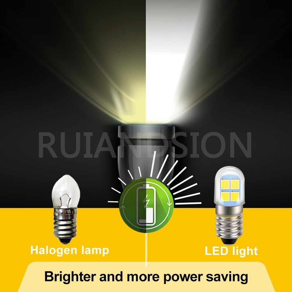 E10 LED Flashlight Bulb 240LM, 4-6V, 2 Pack for Camping & Bike Lights