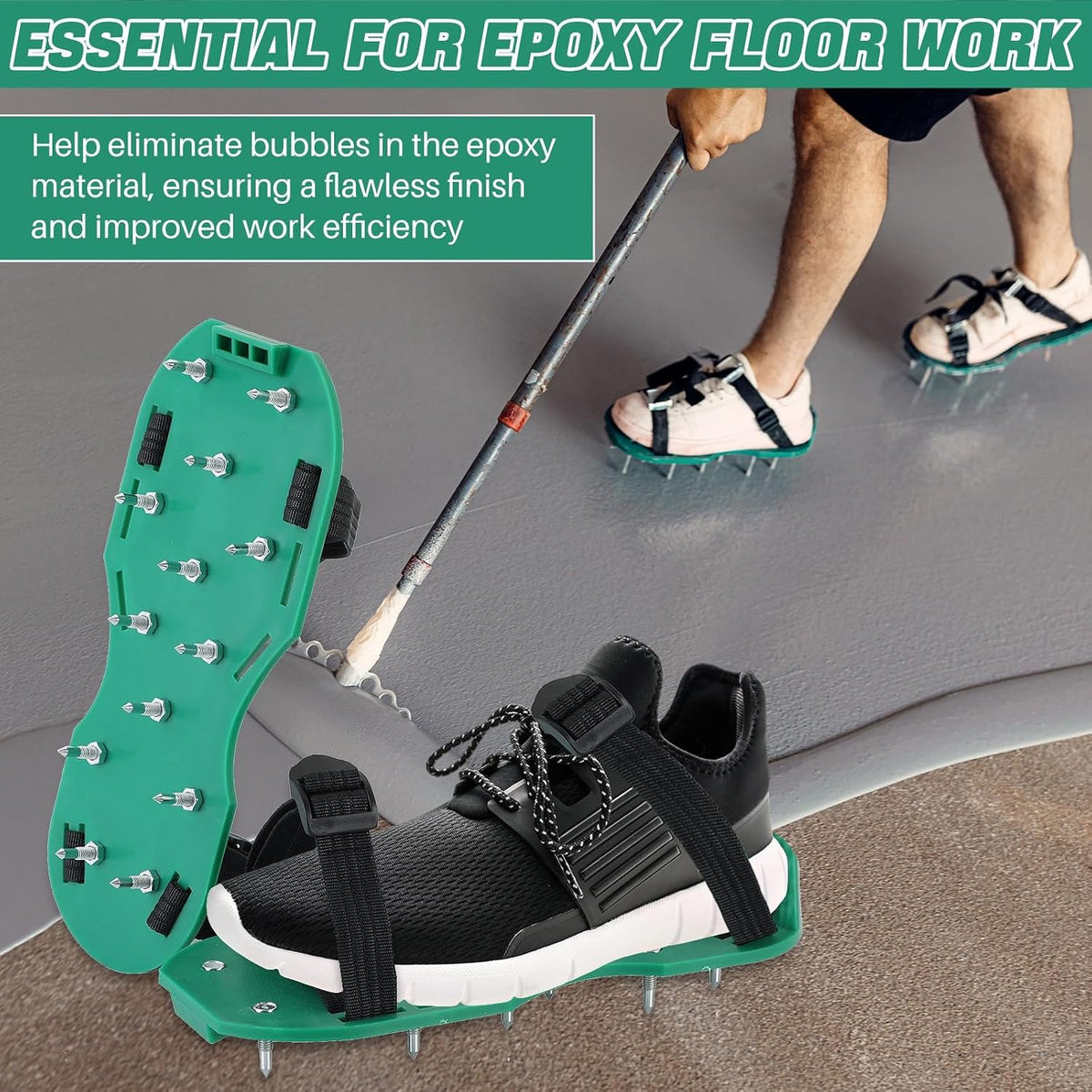 Epoxy Floor Spiked Shoes for Concrete & Resin Work - 1 Pair, Green