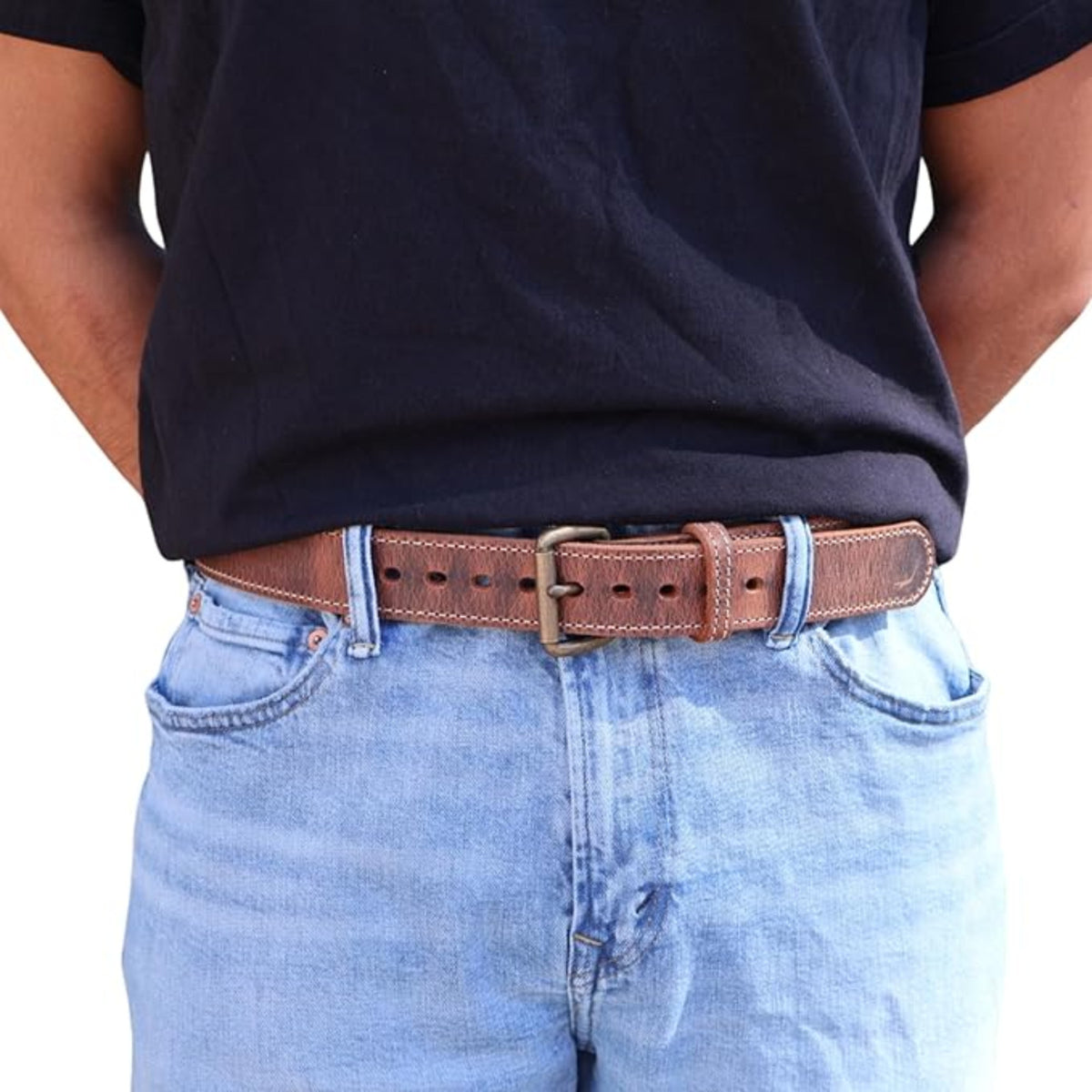 Heavy Duty American Bison Leather Gun Belt with Steel Core - CCW Holster Belt