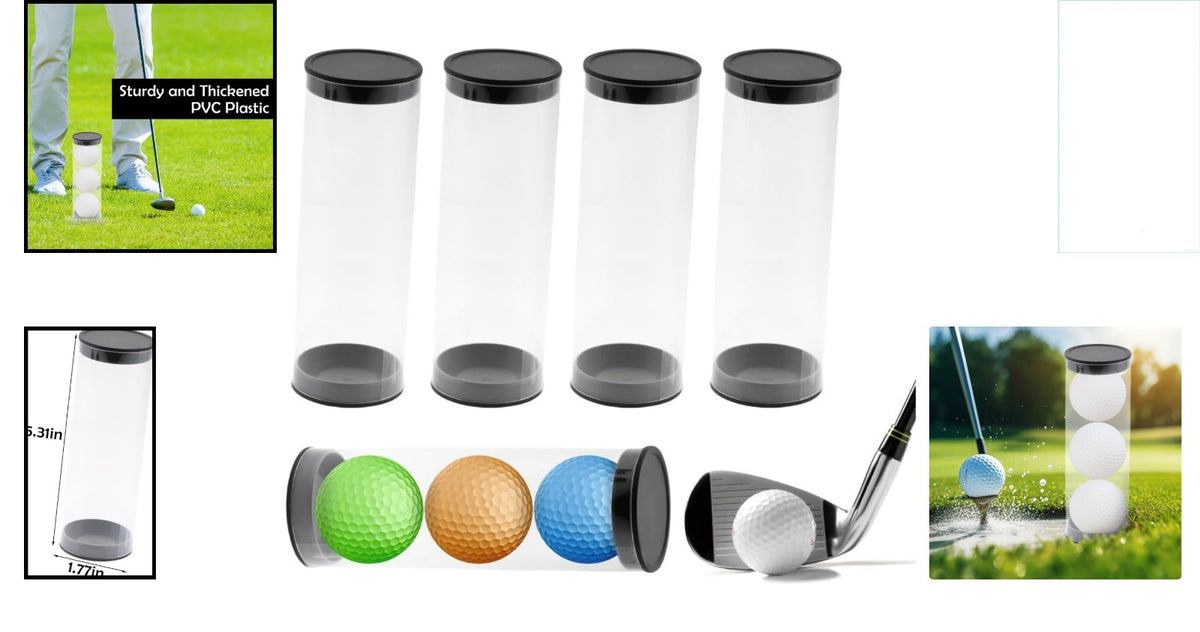 5 Pack Golf Ball Storage Cases - Clear PVC Tubes with Caps for Golf & Travel