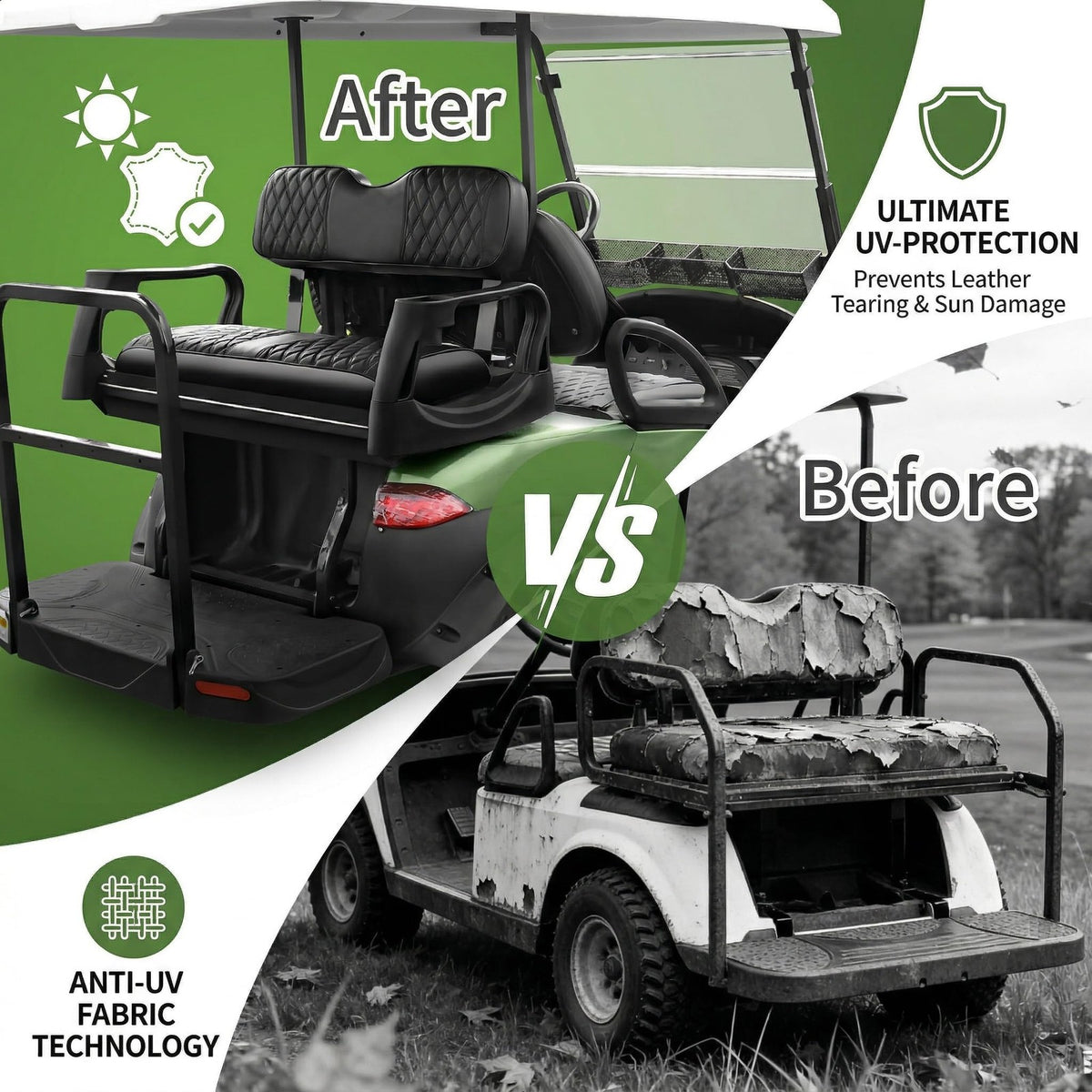 Golf Cart Seat Covers Set for Club Car Precedent Black - Easy Install, Durable PU Leather