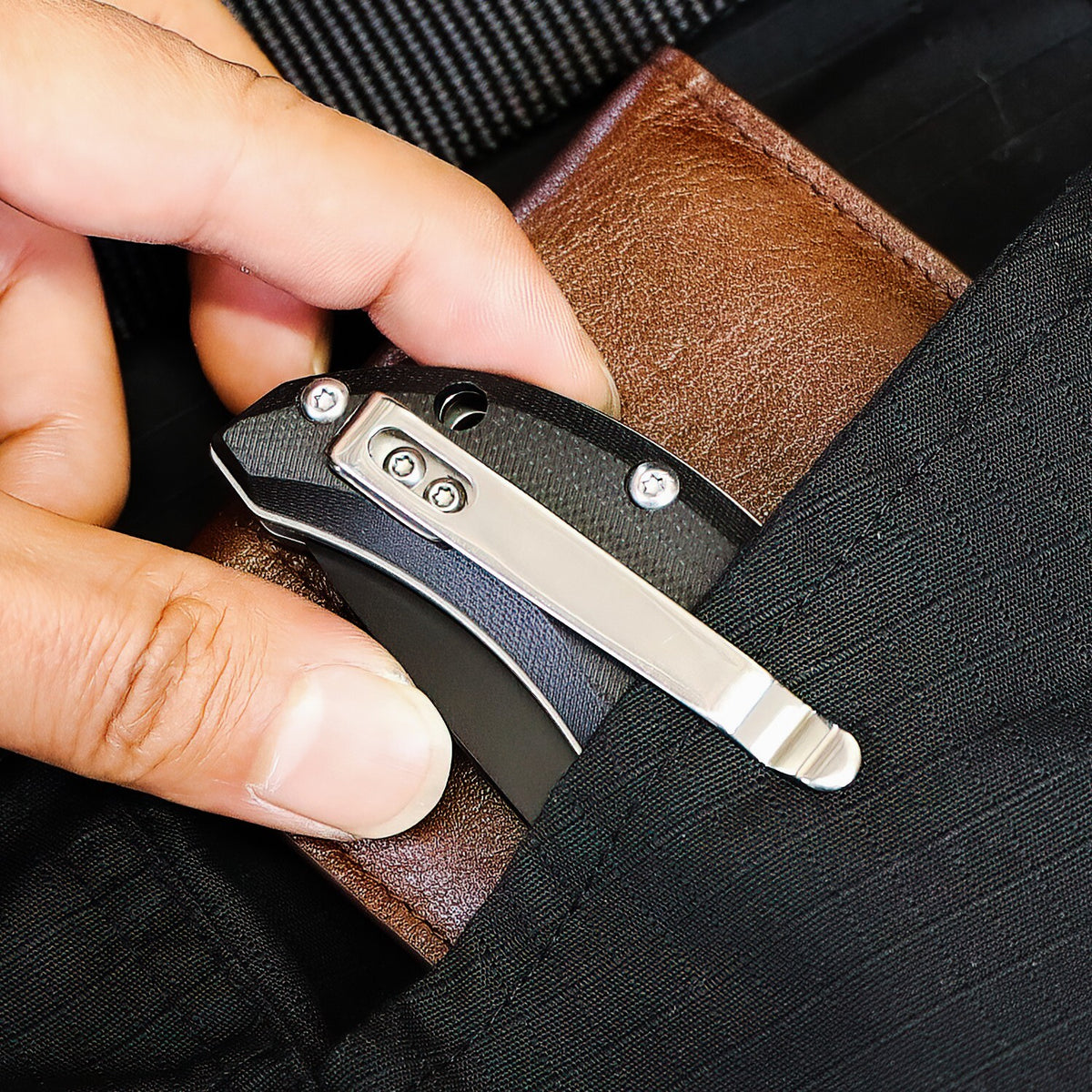 Folding Pocket Knife with D2 High Carbon Steel and Black Titanium Coating - 8.9 Inch