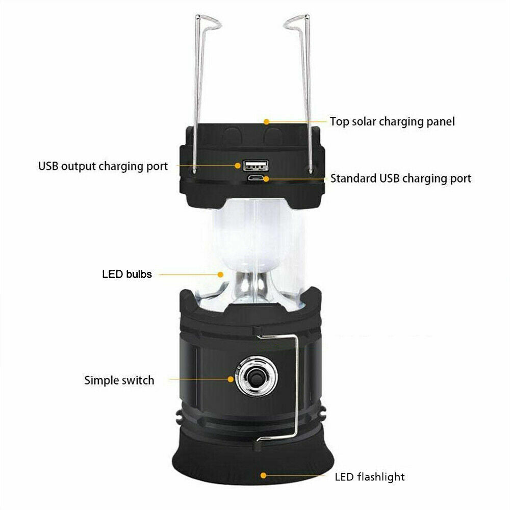 USB Solar Rechargeable LED Camping Lantern and Tent Light
