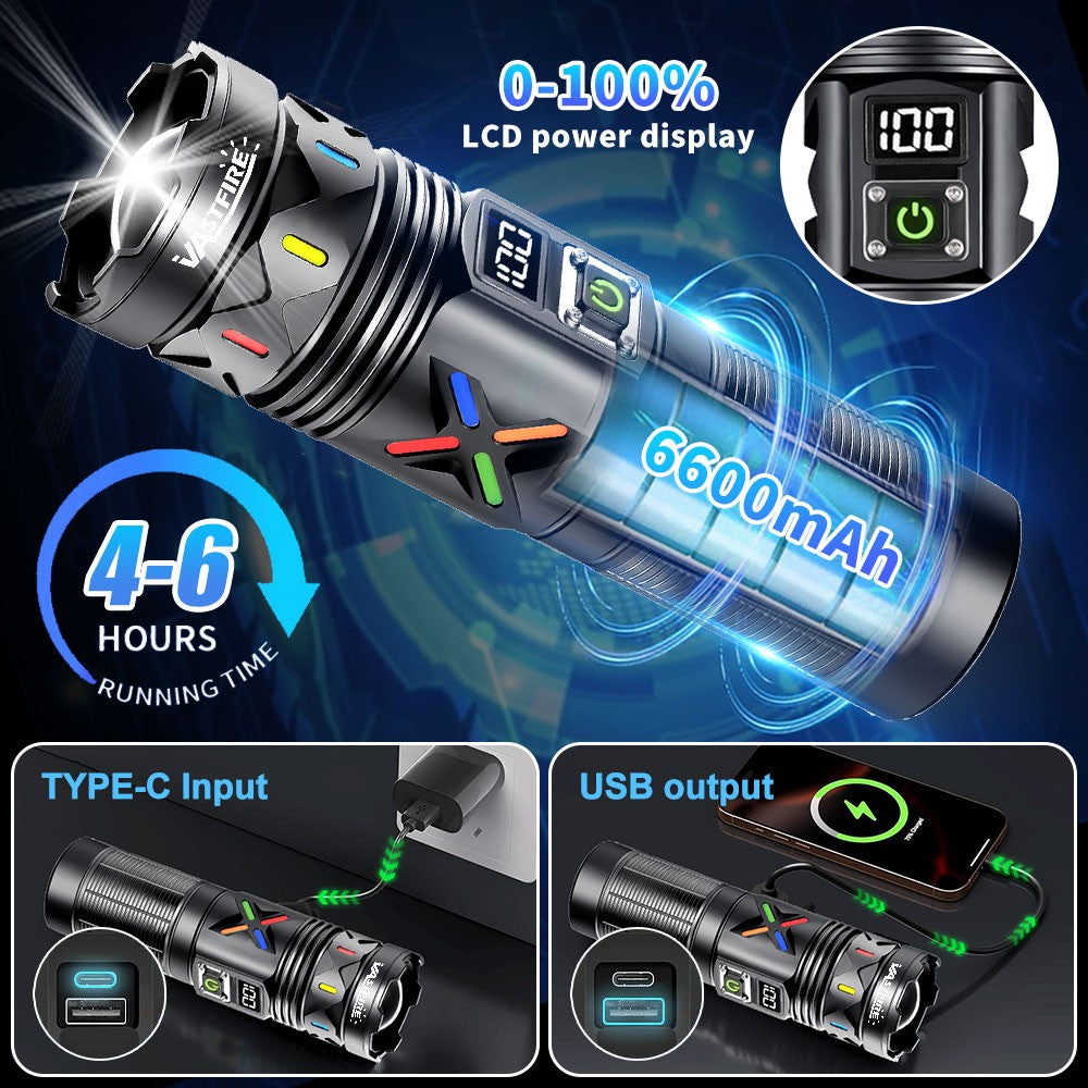 50W High Power Laser White LED Flashlight with Telescopic Zoom & Type-C USB Charging