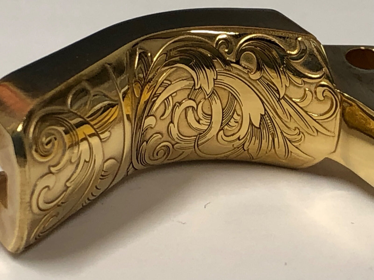1911 GI Style Gold Plated Grip Safety with Laser Engraved Scroll Pattern